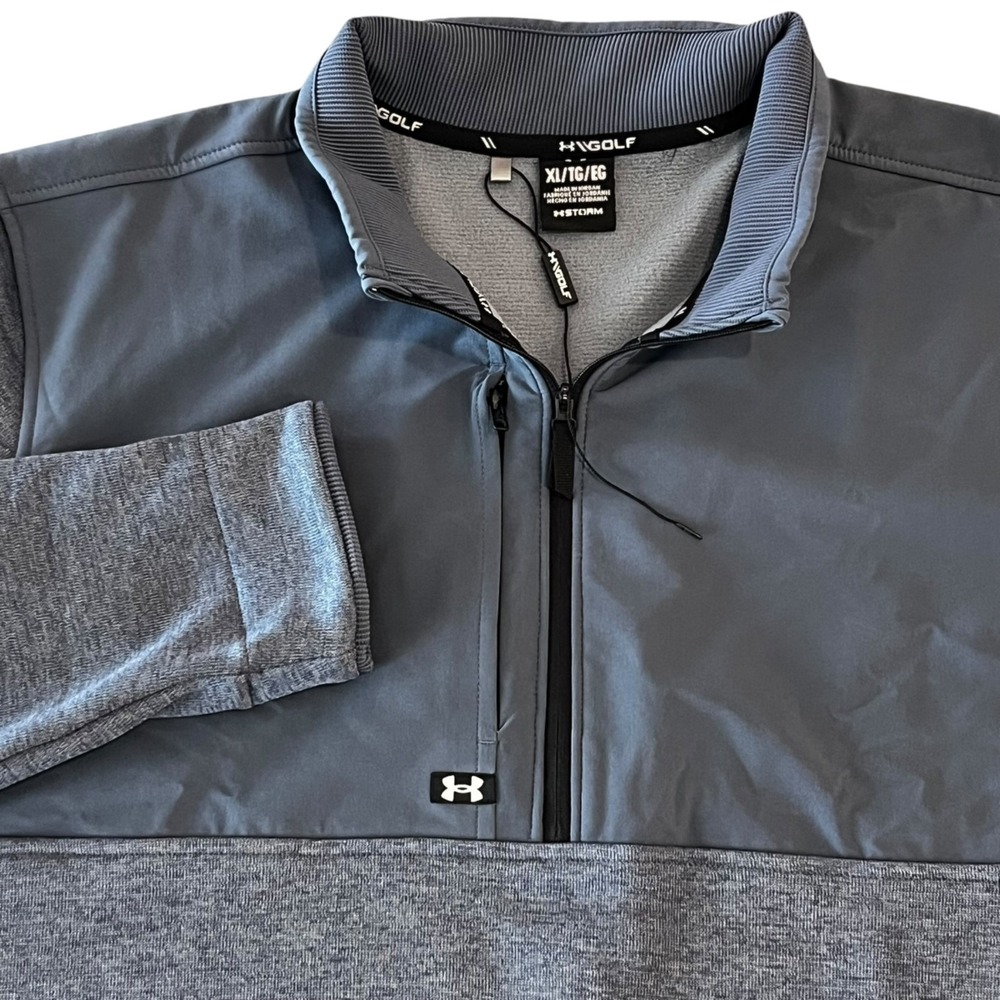 NWOT Under Armour Drive Storm‎ SweaterFleece 1/2 Zip Pullover Men XL Blue/Gray